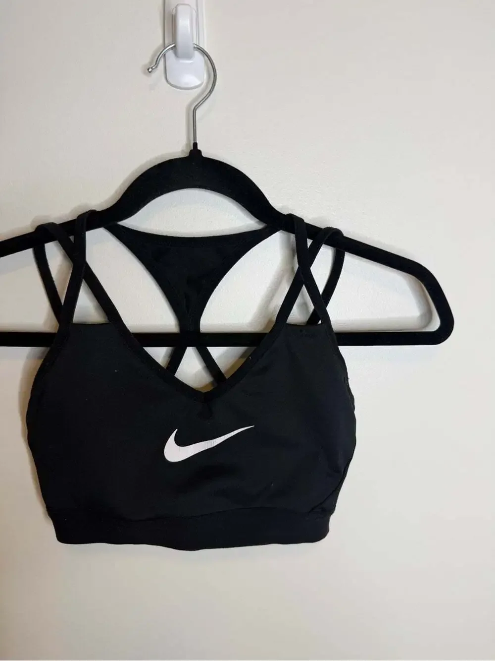 Nike Black Strappy Crossback Sports Bra with White Swoosh